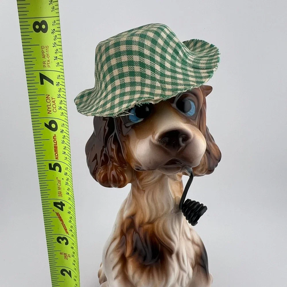 Vintage Big Eye Dog Figurine‎ With Cloth Hat Pipe Kitsch Decor Puppy 7.50